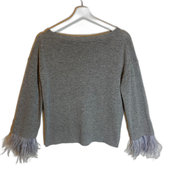J. Crew Wool Blend Sweater Women's Size S Gray Feather Trimmed Embellished Luxe - Picture 3 of 6
